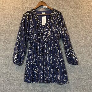 Peach Love Dress Women's Size Small Navy/Gold V-Neck Sheer Sleeves New with Tags